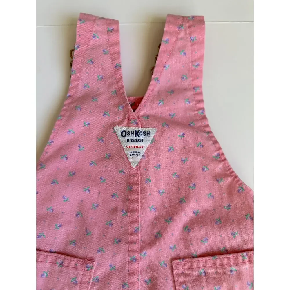 Vintage OshKosh B'Gosh Vestbak Pink Floral Overalls 24 Months Girls